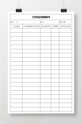 工作安全改善通知书Excel模板